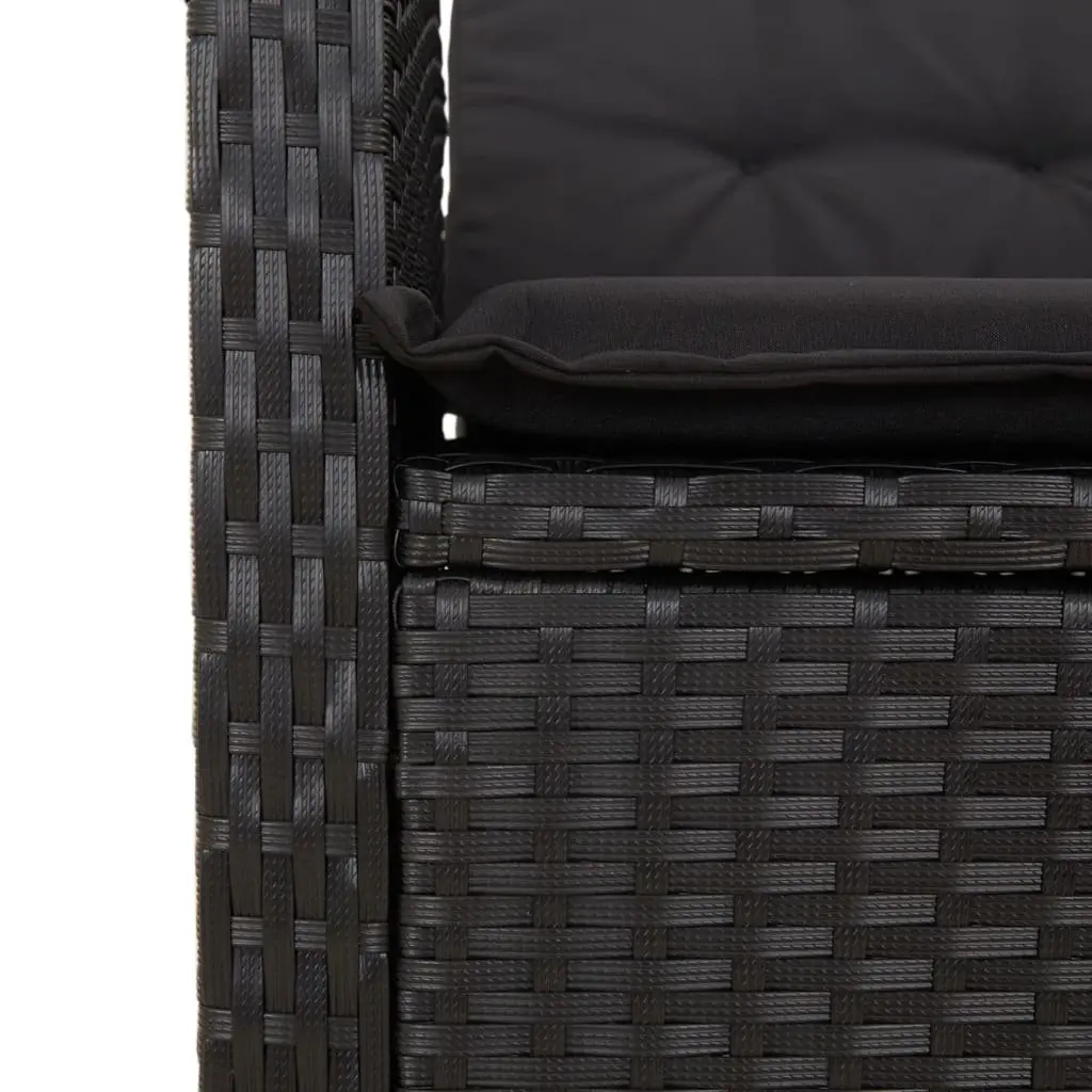 Black Poly Rattan Garden Furniture Set 5 Piece Outdoor Dining with Cushions and Adjustable Backrest