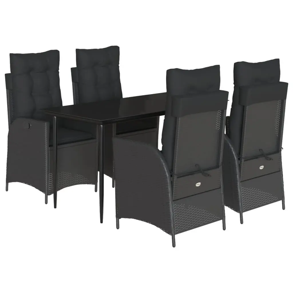 5 Piece Garden Dining Set Outdoor Furniture Black Poly Rattan Chair Table