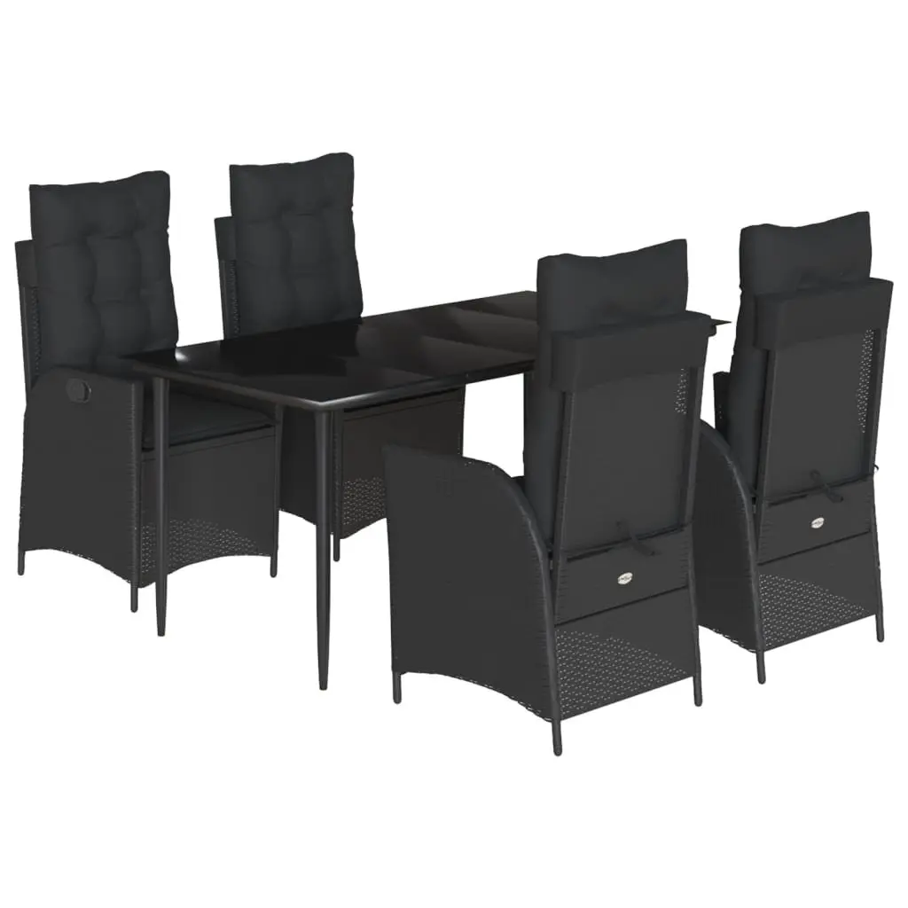 Garden Dining Set 5 Piece Outdoor Furniture Black Poly Rattan Cushions