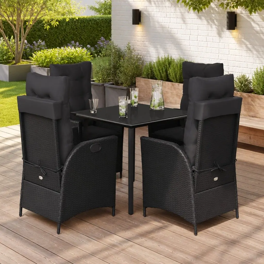 Garden Dining Set 5 Piece Outdoor Furniture Rattan Chairs Table Cushions Black