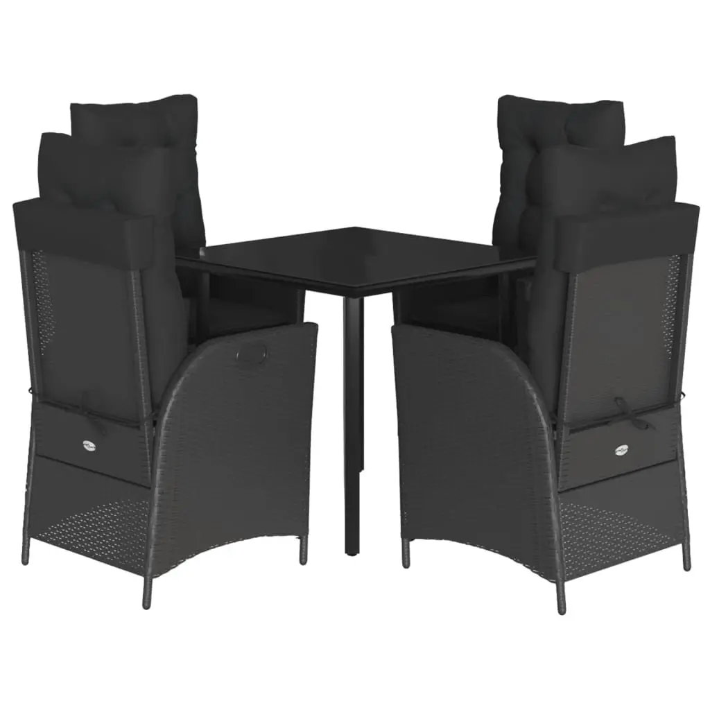 Garden Dining Set 5 Piece Outdoor Furniture Rattan Chairs Table Cushions Black