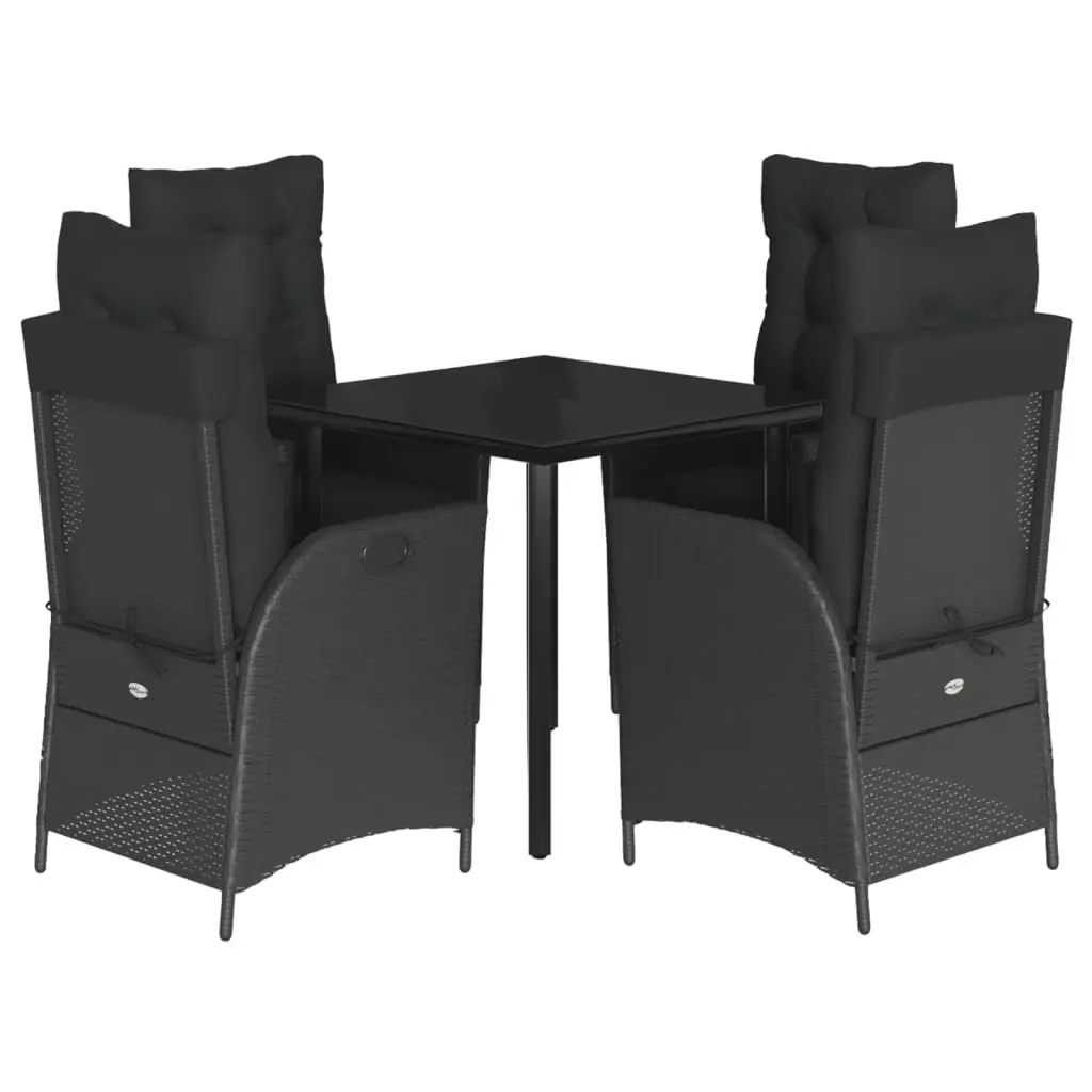 5 Piece Garden Dining Set Outdoor Furniture Cushions Black Poly Rattan