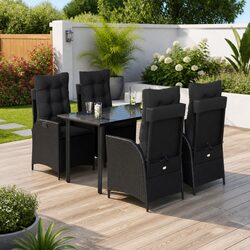 Comfortable 5-Piece Black Garden Dining Set with Cushions