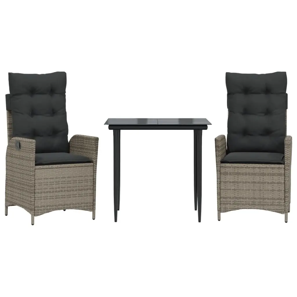 Garden Dining Set 3 Piece Outdoor Furniture Grey Poly Rattan with Cushions