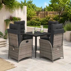 5 Piece Garden Dining Set with Cushions Grey Outdoor Patio Furniture