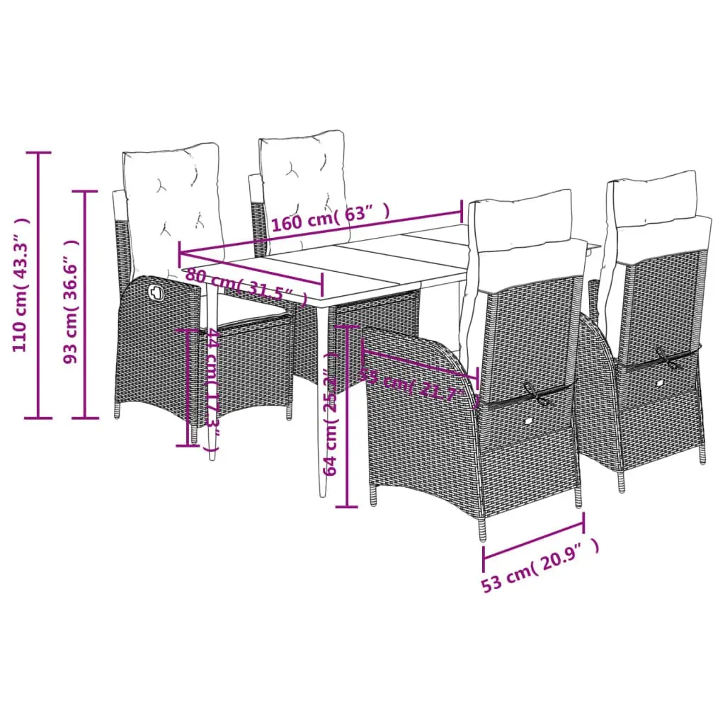Garden Dining Set 5 Piece Outdoor Furniture Grey Poly Rattan Chair Table