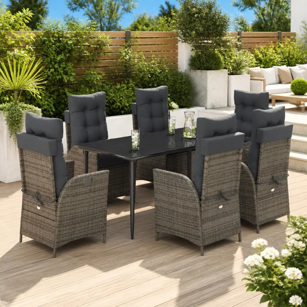 Outdoor Dining Set 7 Piece Garden Furniture Grey Poly Rattan with Cushions