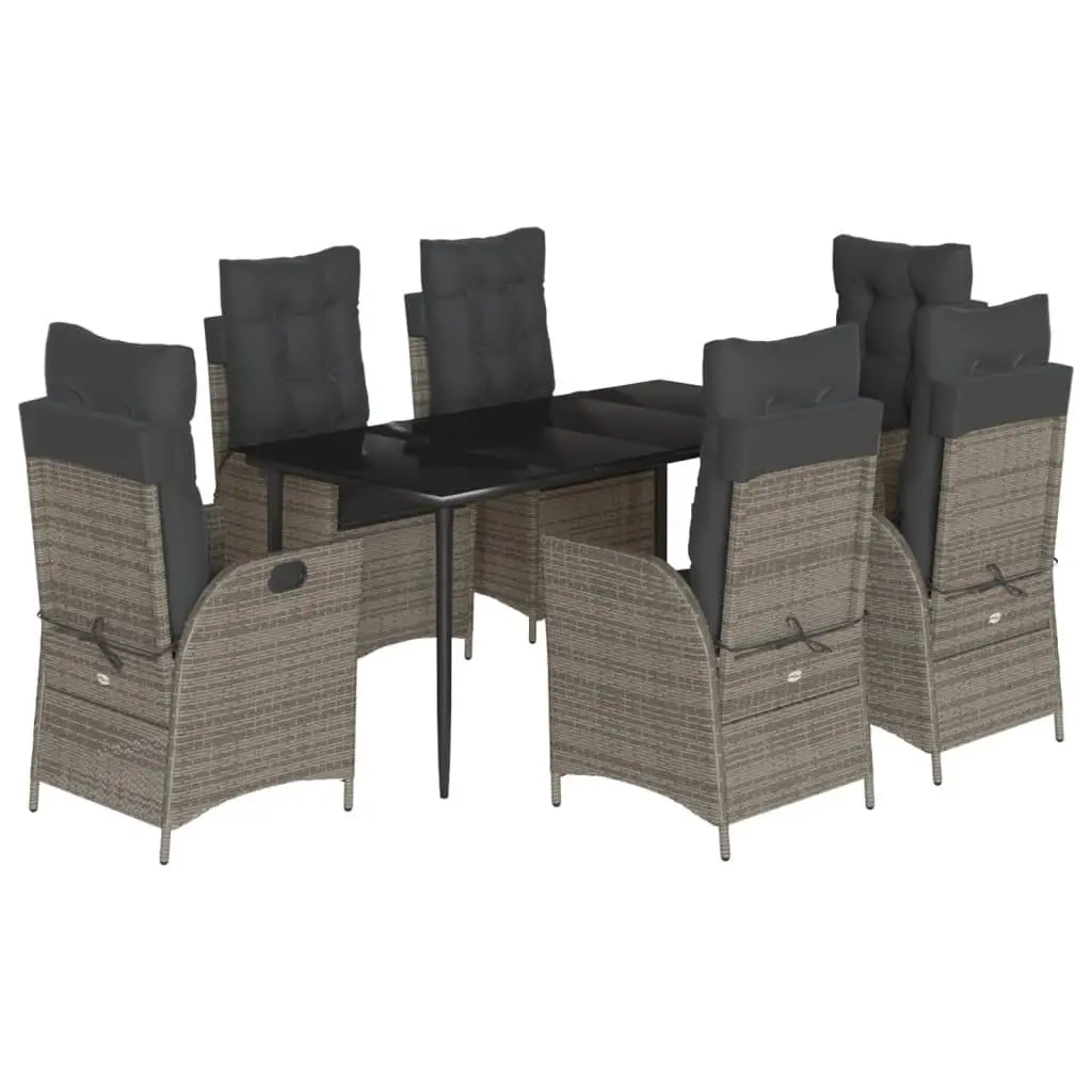 Outdoor Dining Set 7 Piece Garden Furniture Grey Poly Rattan with Cushions