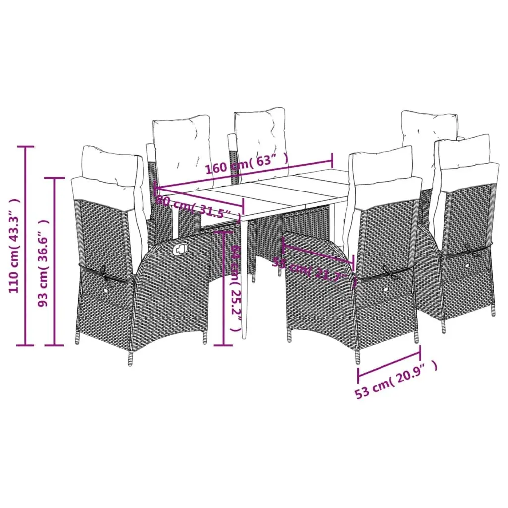 Outdoor Dining Set 7 Piece Garden Furniture Grey Poly Rattan with Cushions