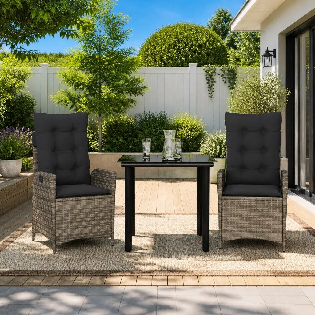 Garden Dining Set 3 Piece Outdoor Furniture Grey Poly Rattan with Cushions