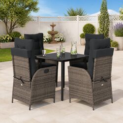 5 Piece Outdoor Dining Set - Grey Poly Rattan with Cushions