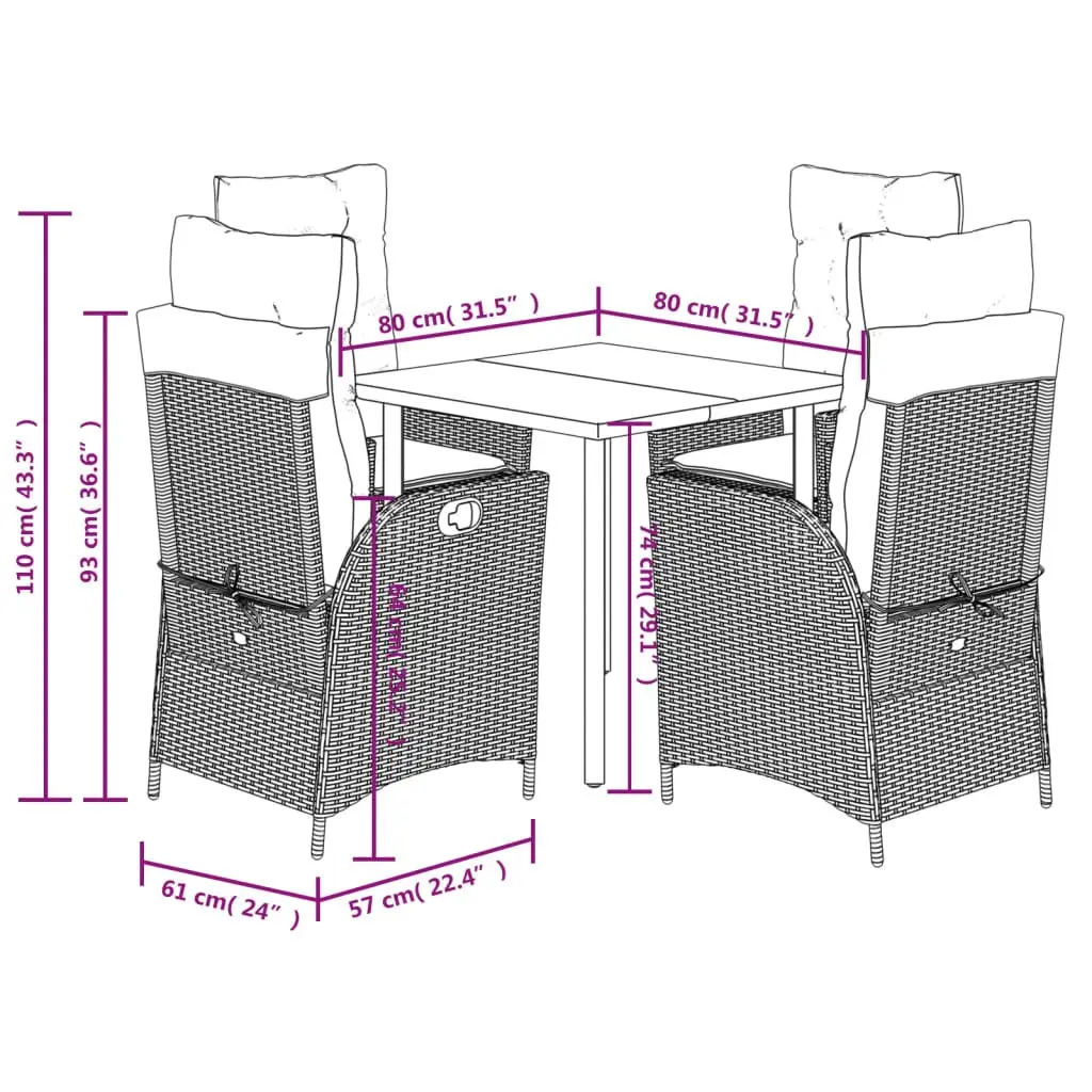 Garden Dining Set 5 Piece Outdoor Furniture Grey PE Rattan Cushions