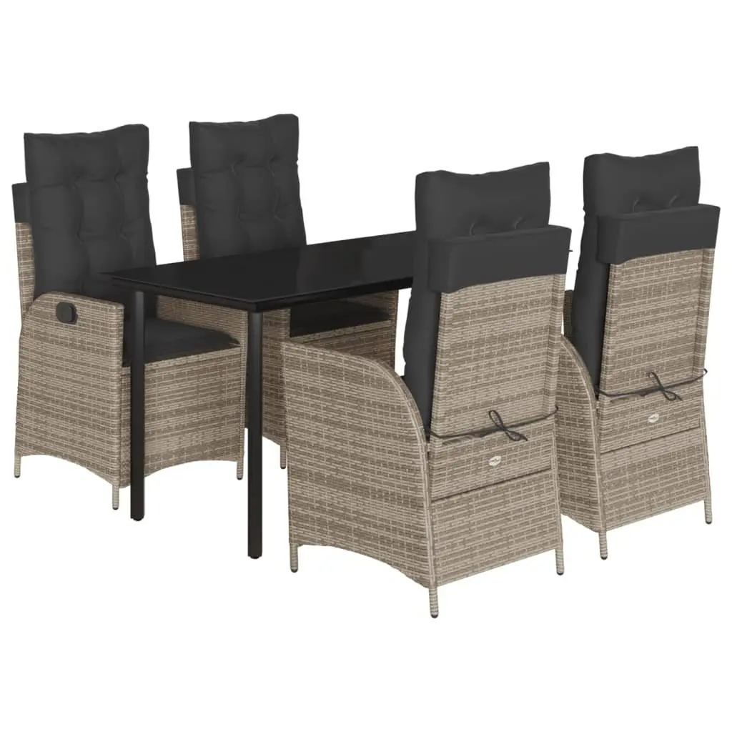 Outdoor Furniture Dining Set 5 Piece Grey Poly Rattan Table Chairs
