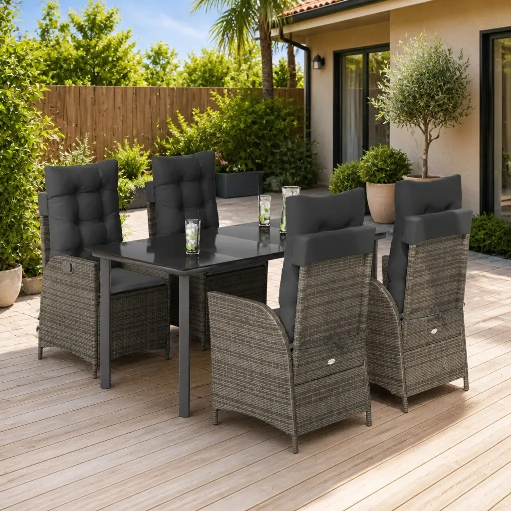 Grey Rattan Garden Dining Set 5 Pieces
