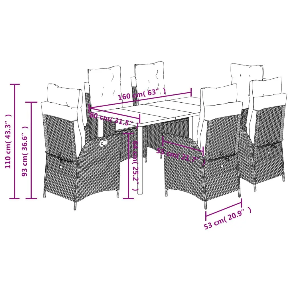 7 Piece Garden Dining Set Outdoor Patio Furniture Grey Poly Rattan