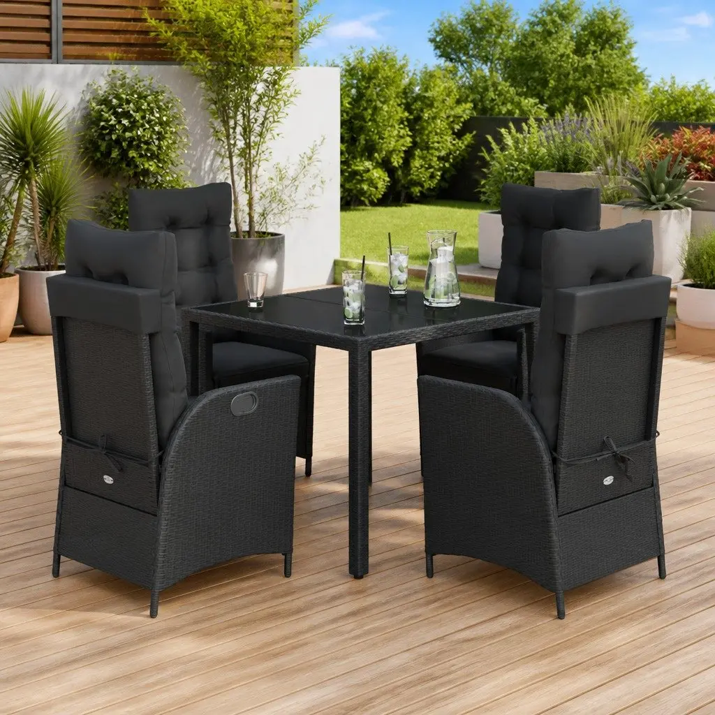 Garden Dining Set Outdoor Patio Furniture 5 Piece Black Poly Rattan Chair Table