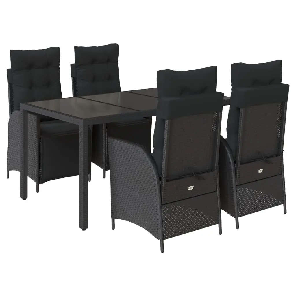 Outdoor Garden Dining Set 5 Piece Black Poly Rattan Furniture Patio Table Chairs
