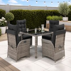 Comfortable 5 Piece Grey Poly Rattan Garden Dining Set