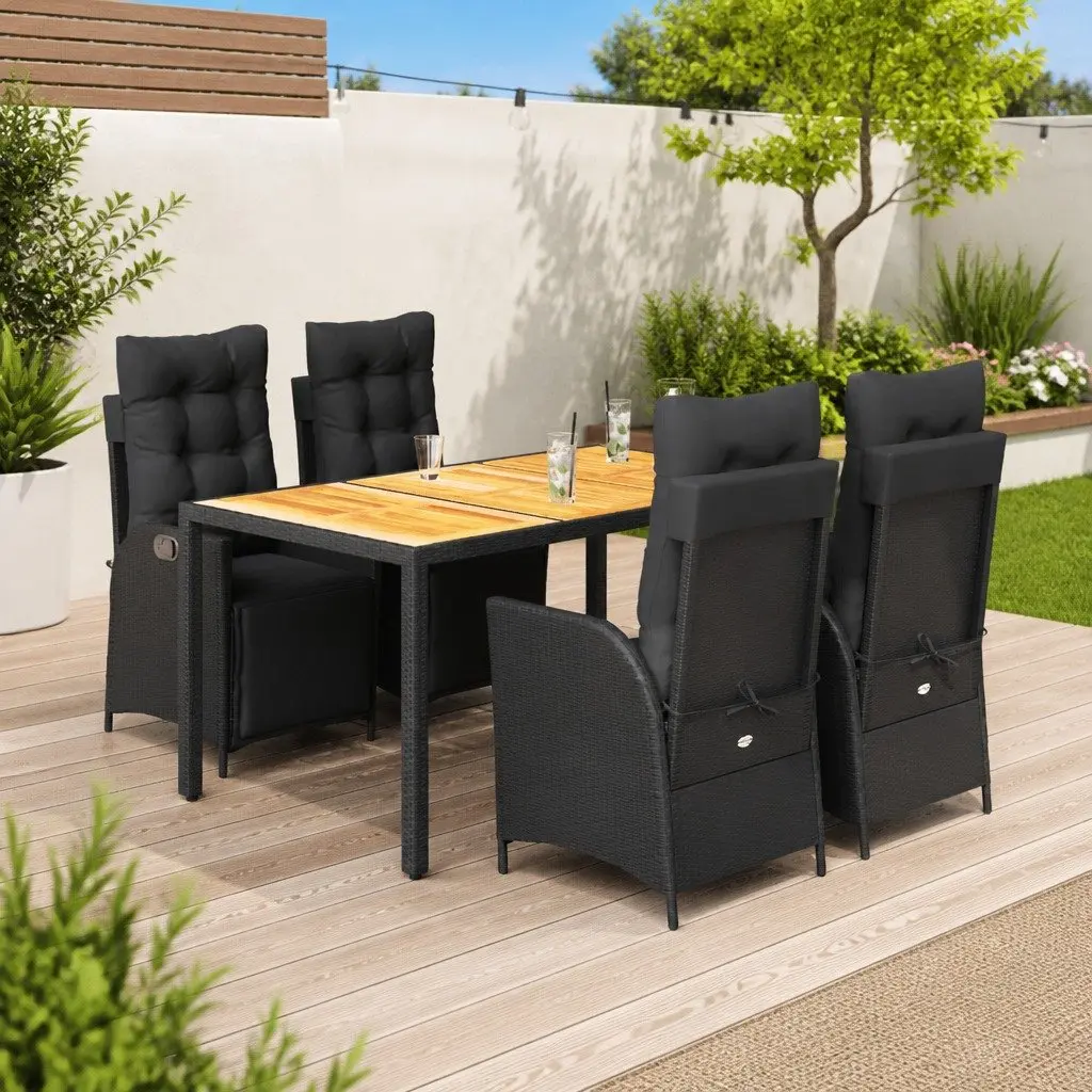 Outdoor Dining Set 5 Piece Garden Furniture Black PE Rattan Table Chairs