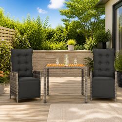 Comfortable Outdoor Dining Set - 3 Piece Grey Rattan