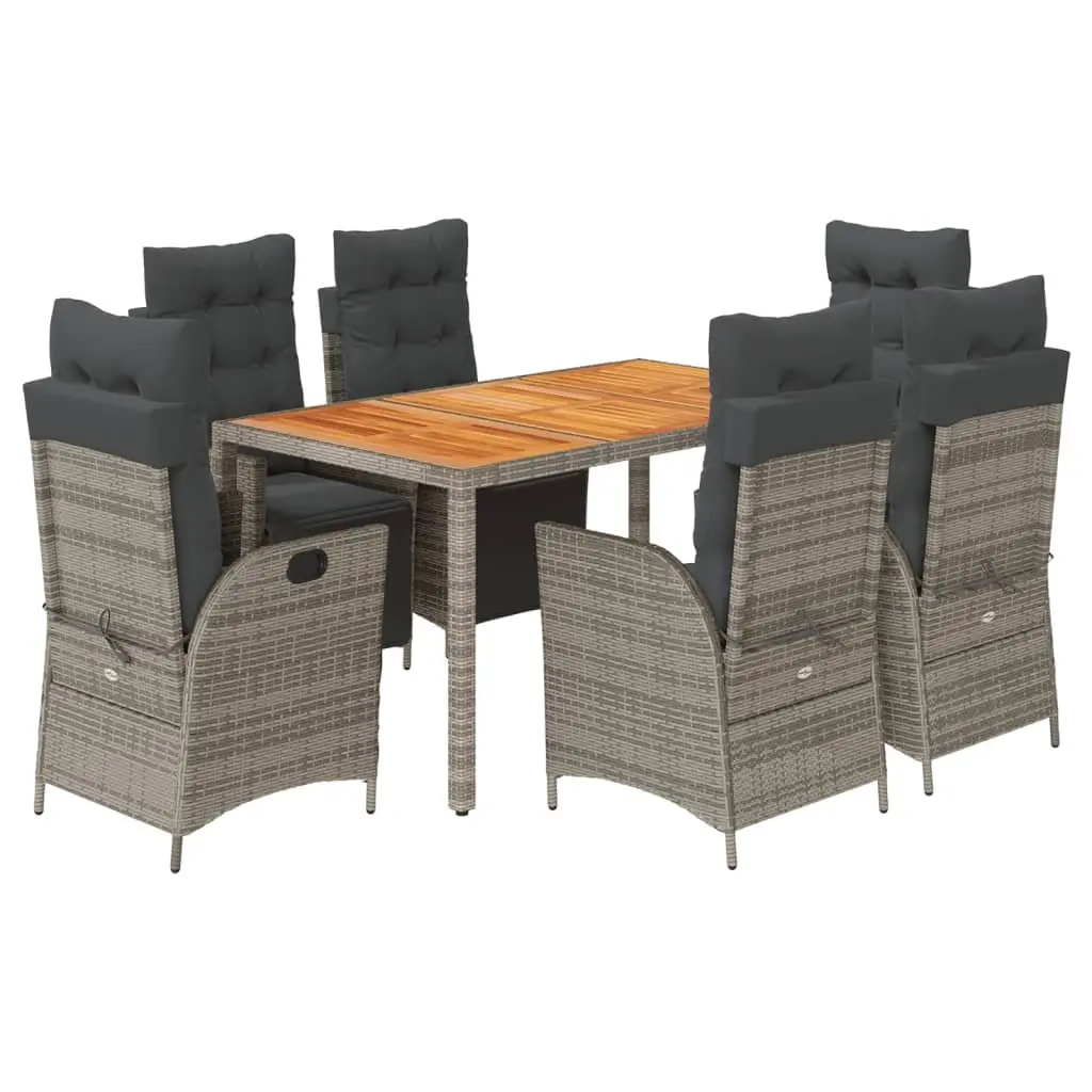 Garden Dining Set 7 Piece Outdoor Patio Furniture Grey Poly Rattan with Cushions