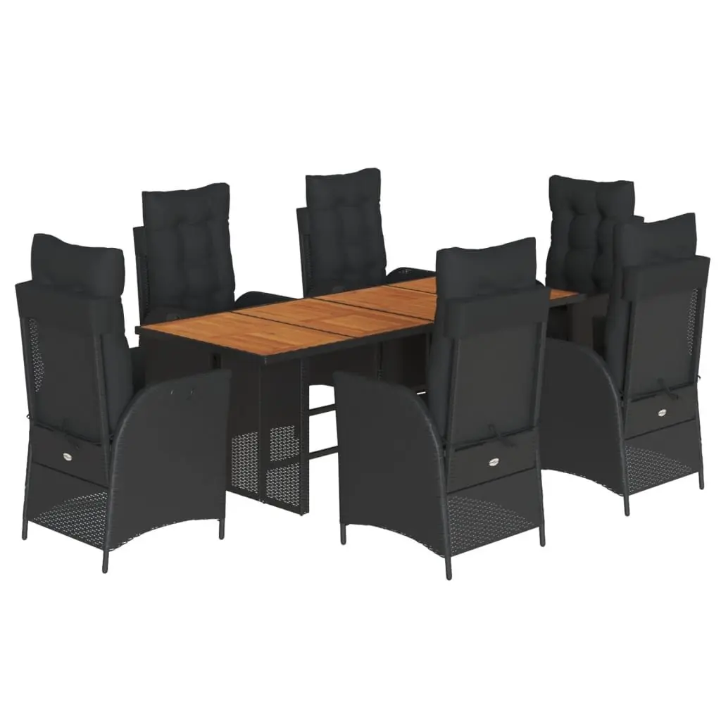 7 Piece Garden Dining Set Outdoor Furniture Black PE Rattan Chairs Table