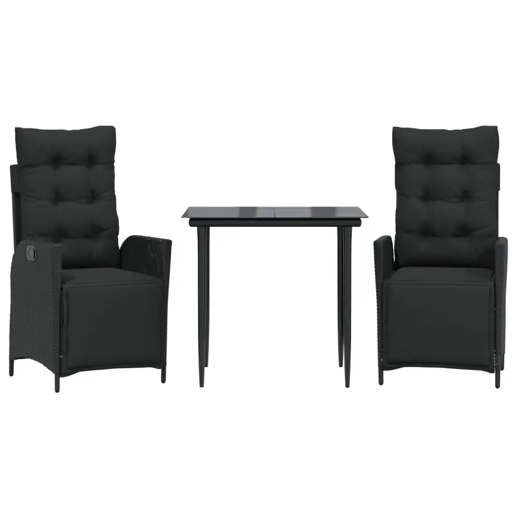 Outdoor Garden Dining Set 3 Piece Black Poly Rattan Furniture