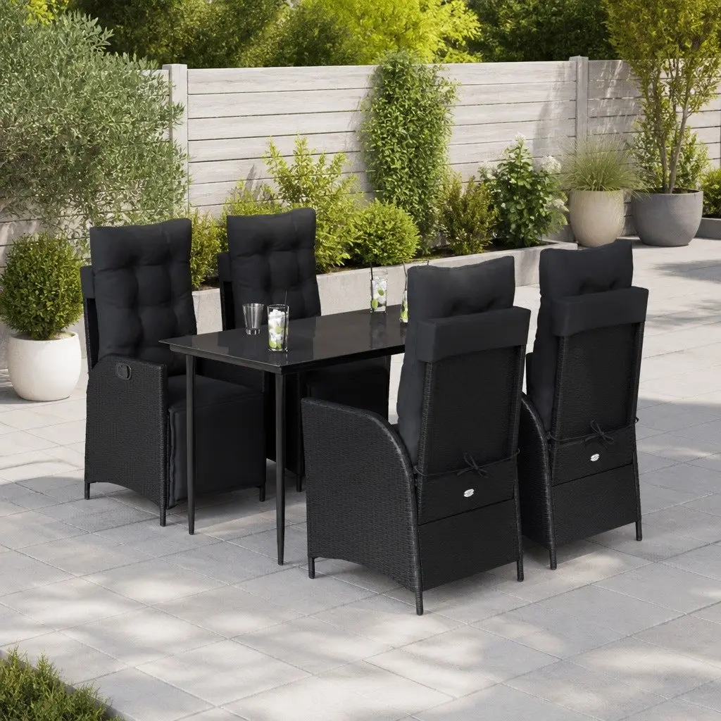 Garden Dining Set 5 Piece Outdoor Use Black PE Rattan Chair Table Patio Furniture