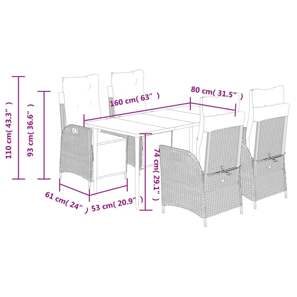 5 Piece Black Outdoor Dining Set