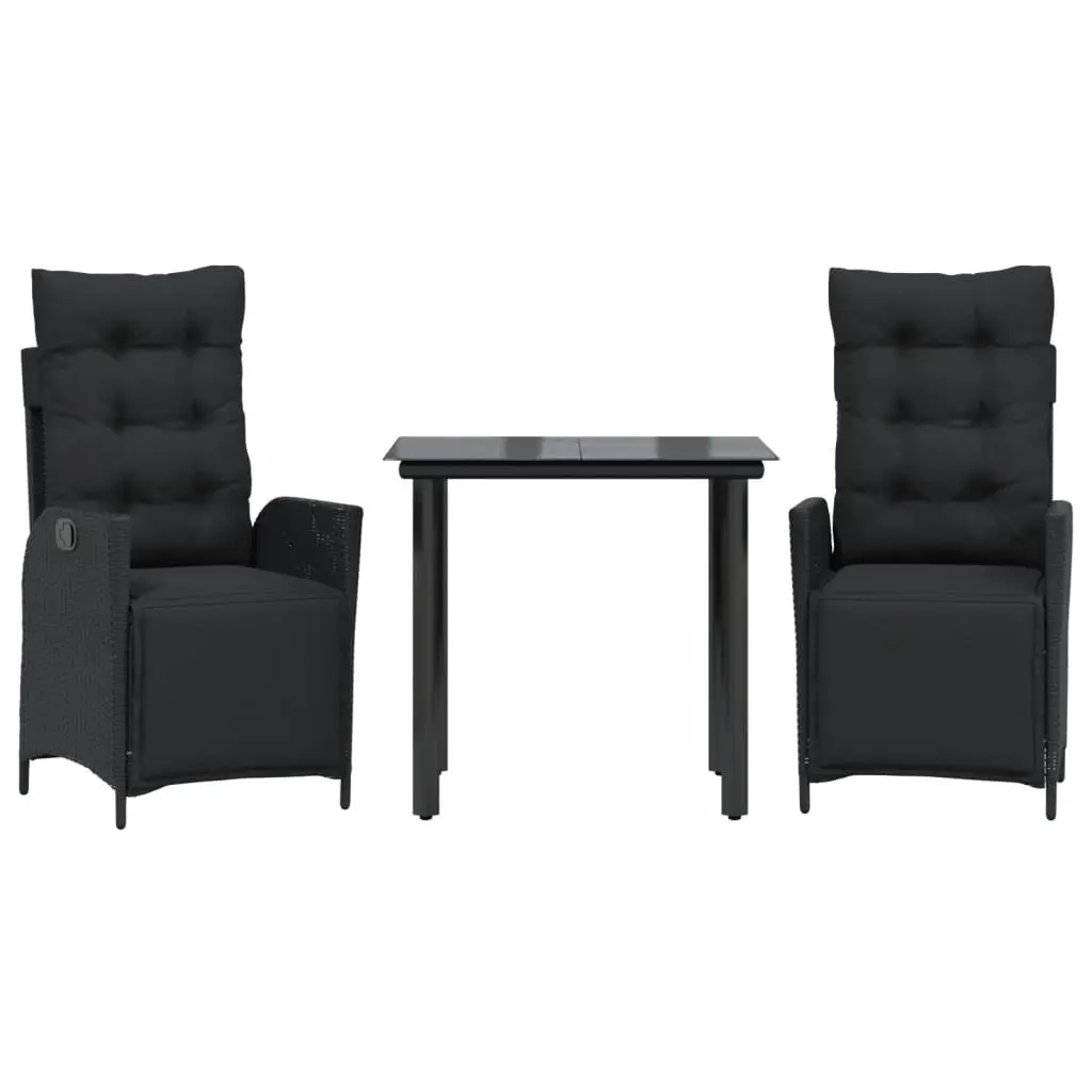 Outdoor Garden Dining Set 3 Piece Black Poly Rattan Cushions