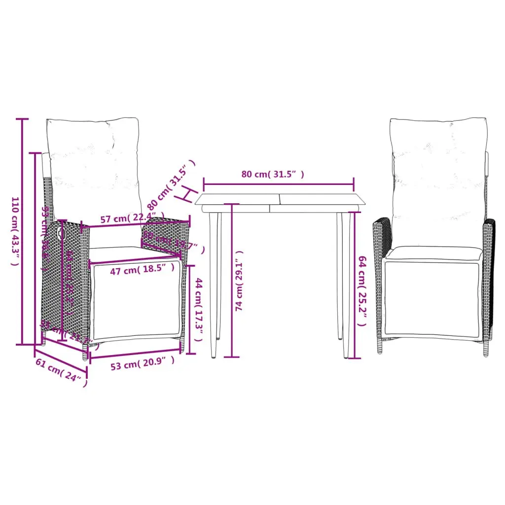 3 Piece Garden Dining Set with Comfort and Style