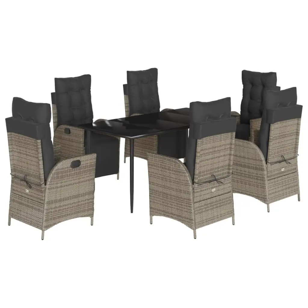 Outdoor Dining Set 7 Piece Garden Furniture PE Rattan Grey Cushions Glass Table