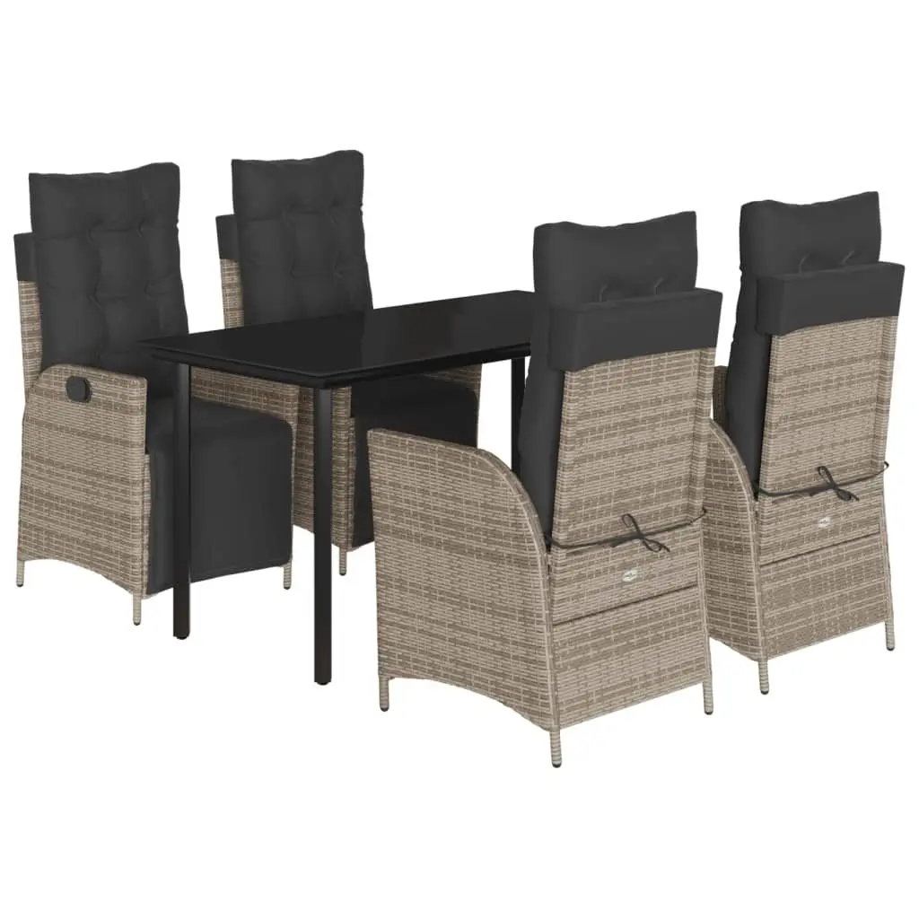 Outdoor Garden Dining Set 5 Piece Grey Poly Rattan Chair Table Cushions Patio