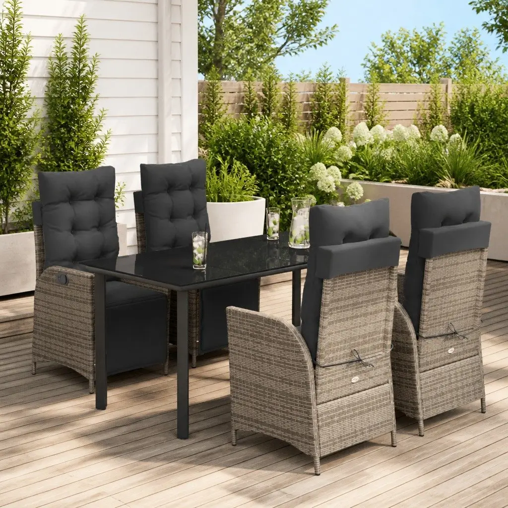 Outdoor Dining Set 5 Piece Grey Rattan Furniture with Cushions for Patio Garden