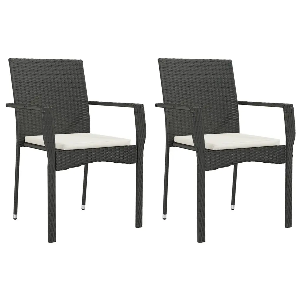 7 Piece Outdoor Dining Set Black Poly Rattan Table with Cushions for Garden Patio