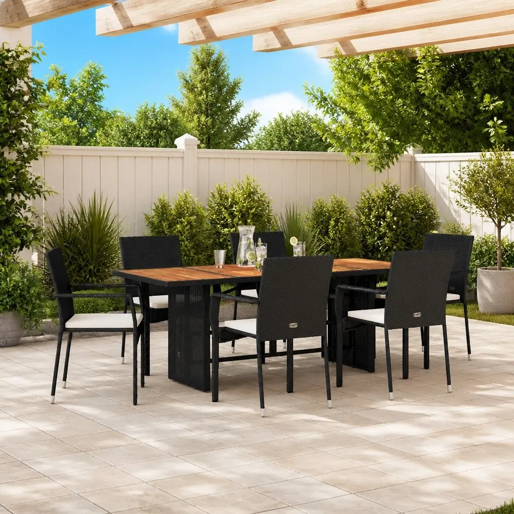 Outdoor Dining Set 7 Piece Garden Furniture with Cushions Black Patio Table