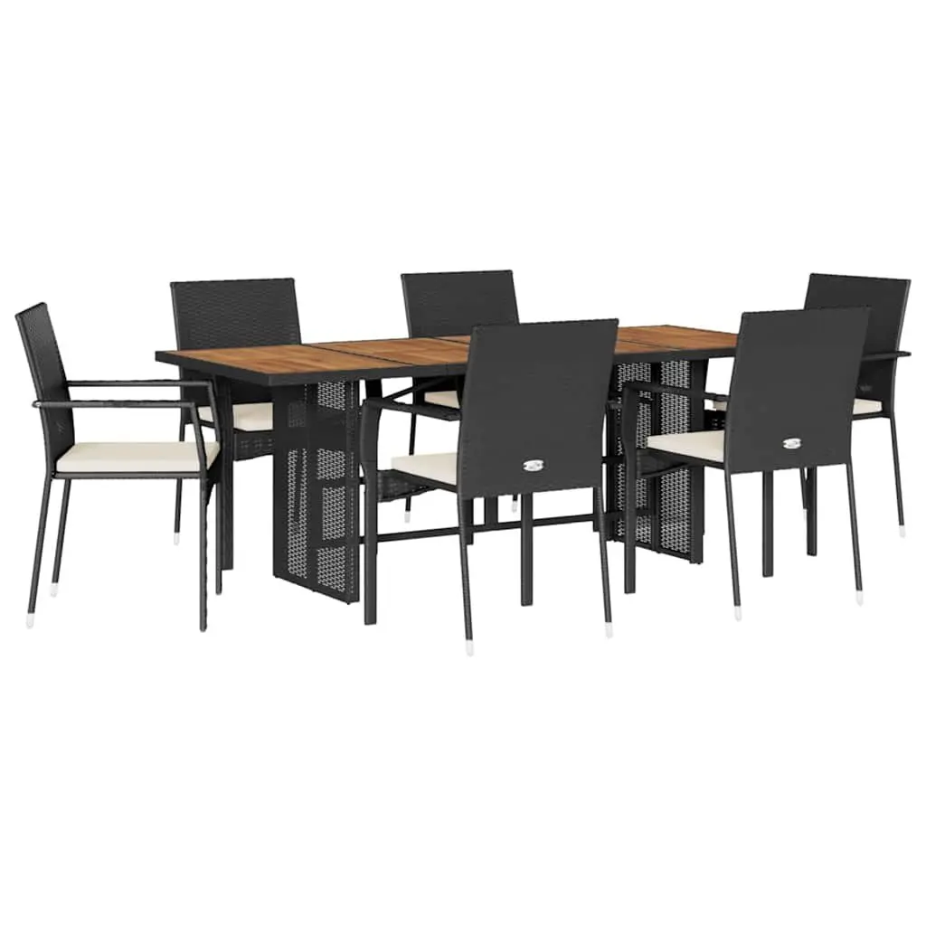 Outdoor Dining Set 7 Piece Garden Furniture with Cushions Black Patio Table