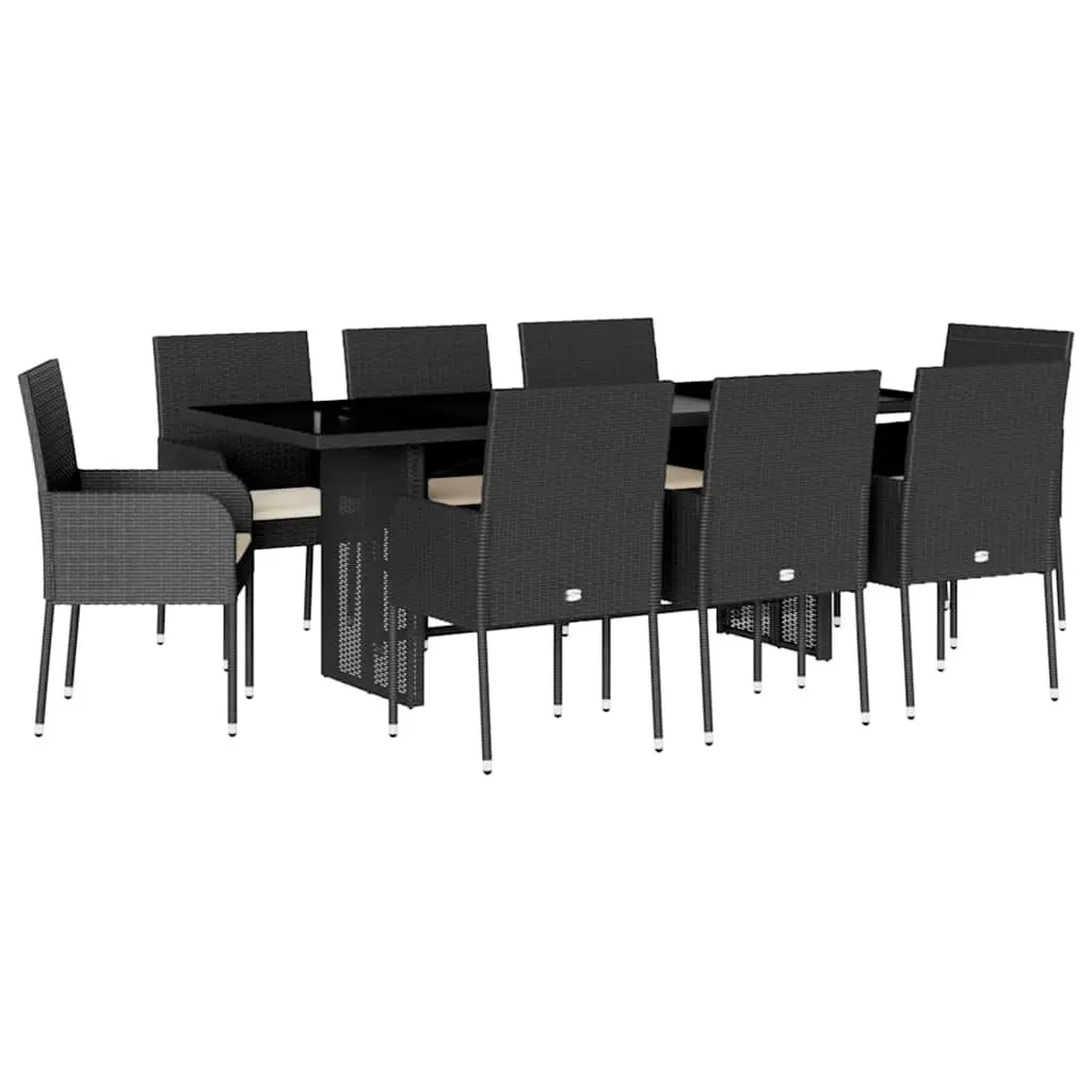 Outdoor Dining Set 9 Piece Garden Furniture Cushions Black Poly Rattan