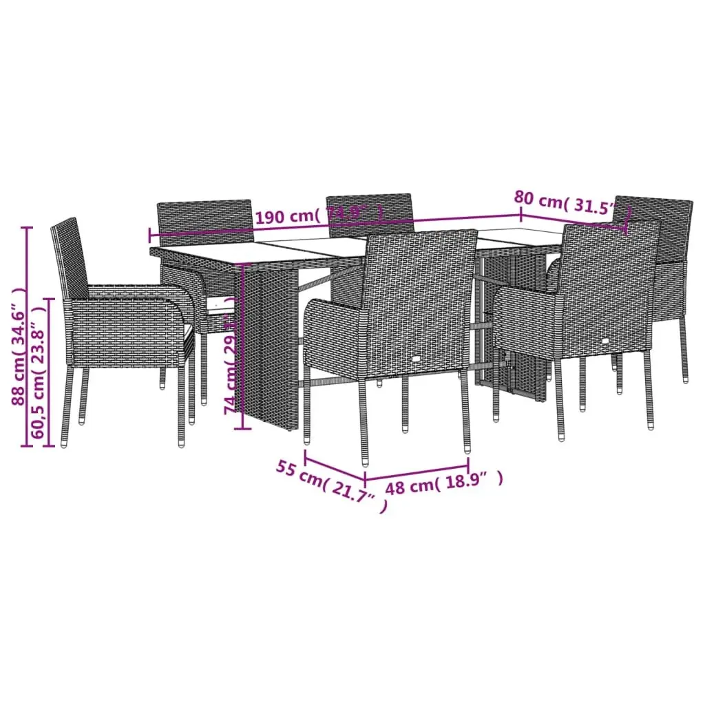 Outdoor Dining Set 7 Piece Grey Poly Rattan Furniture Patio Garden
