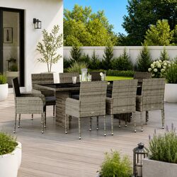 Value and Comfort: 9 Piece Grey Outdoor Dining Set