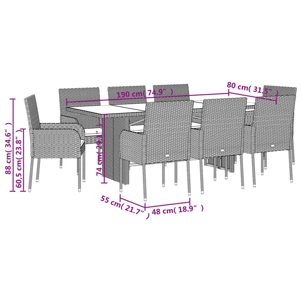 9 Piece Grey Outdoor Dining Set