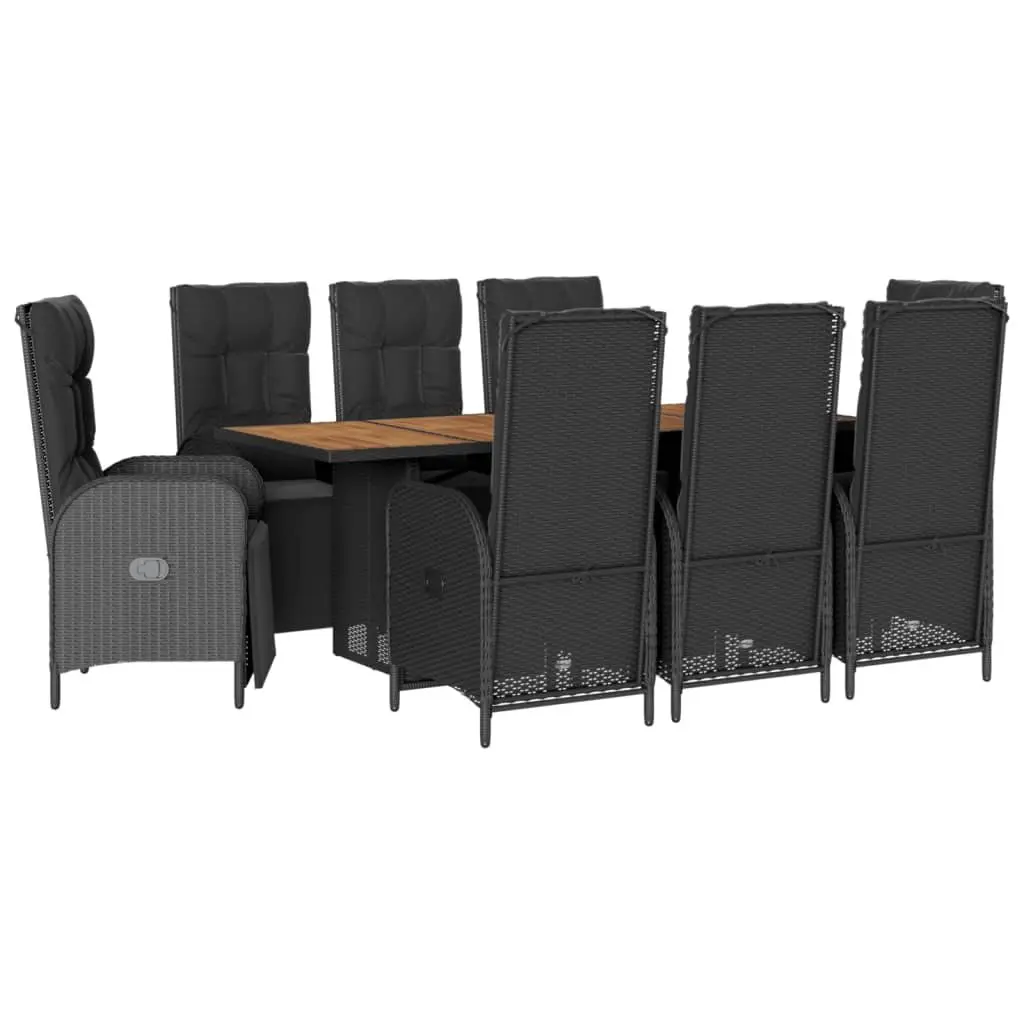 9 Piece Outdoor Dining Set Garden Furniture Black PE Rattan Chairs Table