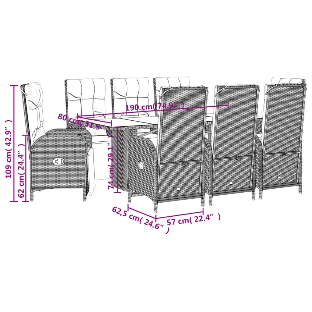 9 Piece Outdoor Dining Set Garden Furniture Black PE Rattan Chairs Table