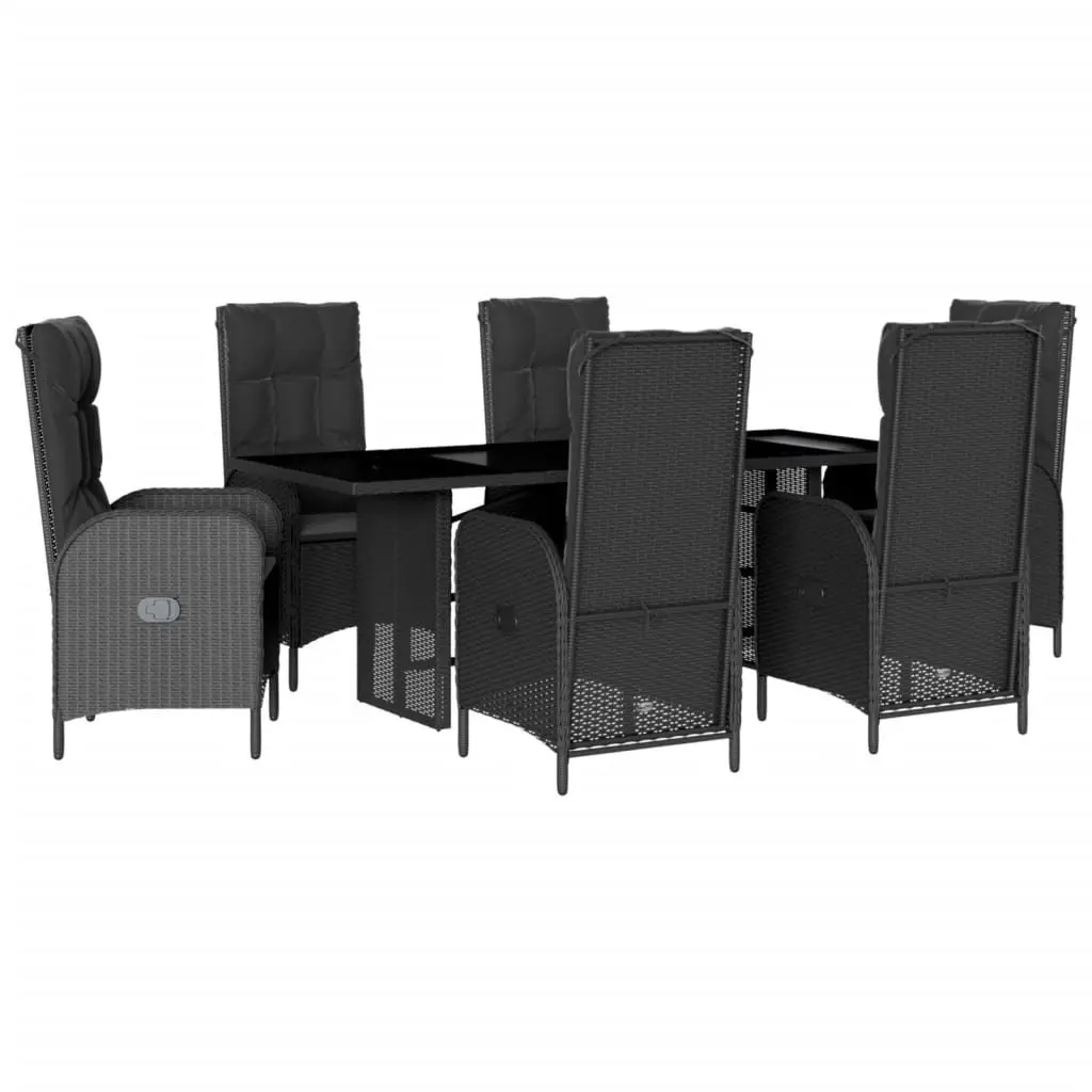 7 Piece Outdoor Garden Dining Set with Cushions Black Poly Rattan Furniture