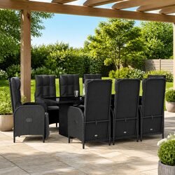 Comfortable 9-Piece Outdoor Dining Set in Black Rattan