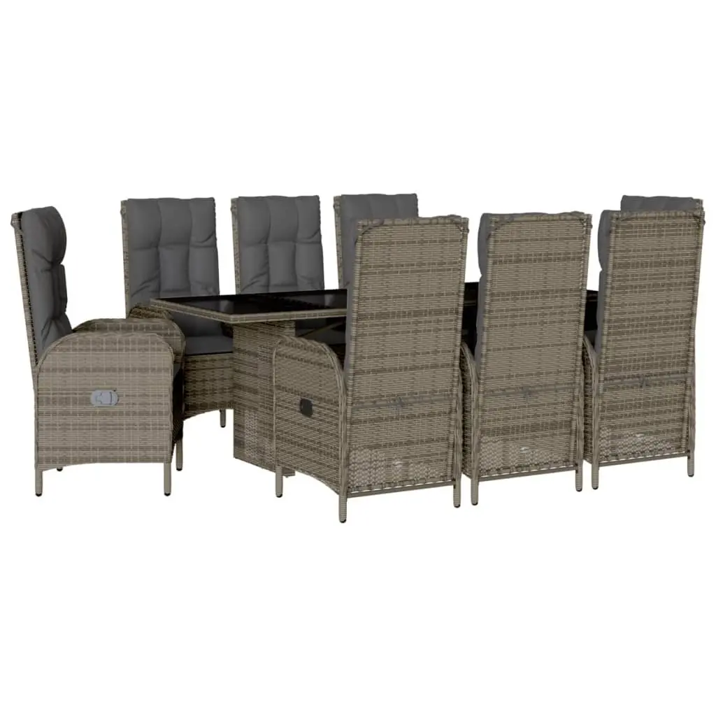 Outdoor Furniture Set 9 Piece Grey Rattan Dining Chairs and Table for Garden Patio