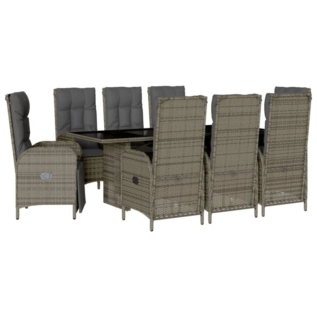 Outdoor Furniture Set 9 Piece Garden Dining Grey Poly Rattan Table and Chairs