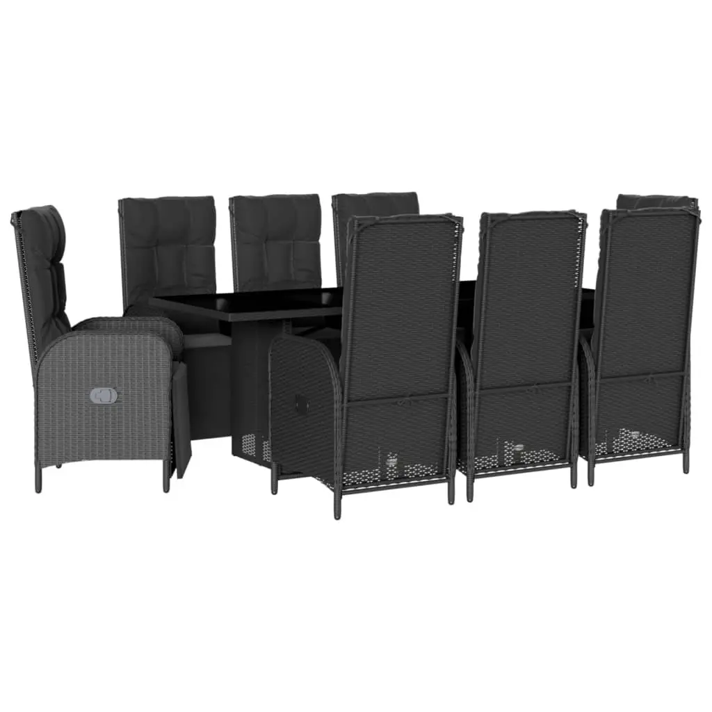 Outdoor Garden Dining Set 9 Piece Black Poly Rattan Chairs Table Cushions