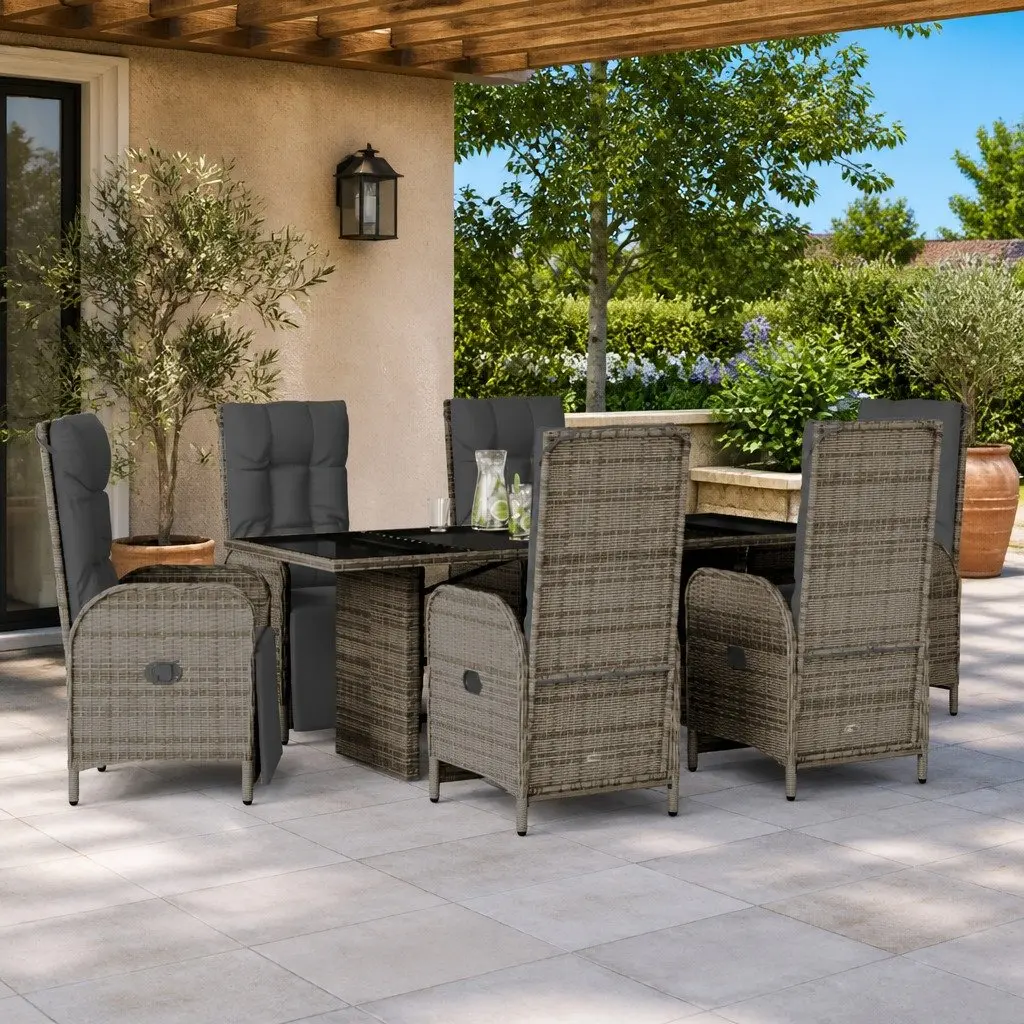 7 Piece Garden Dining Set Outdoor Furniture Grey Poly Rattan Cushions