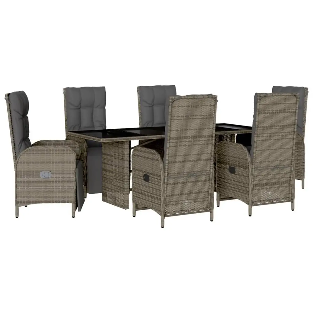 7 Piece Garden Dining Set Outdoor Furniture Grey Poly Rattan Cushions
